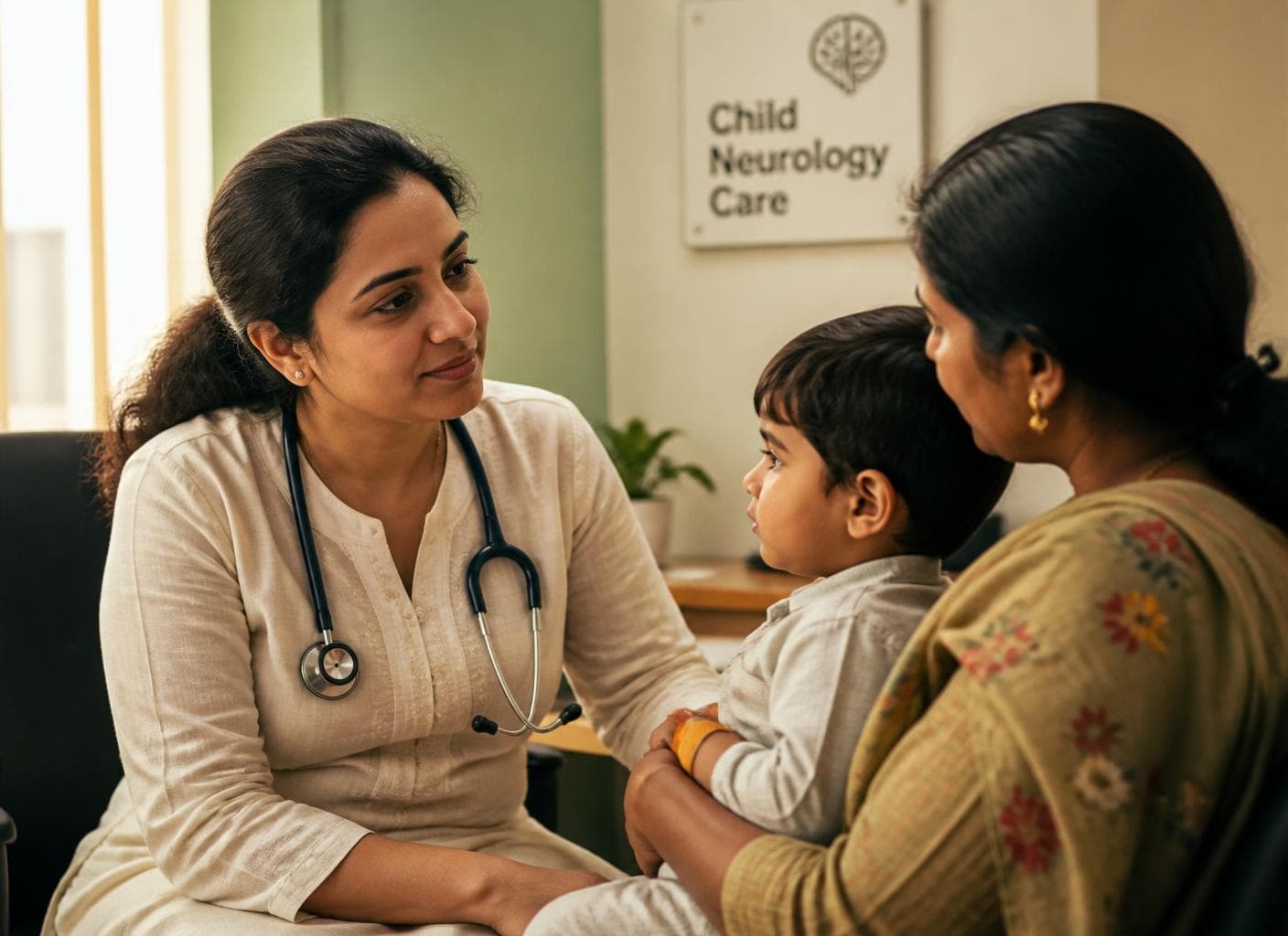 EEG brain-wave monitoring and consultation setup at Dr. Rampally's clinic